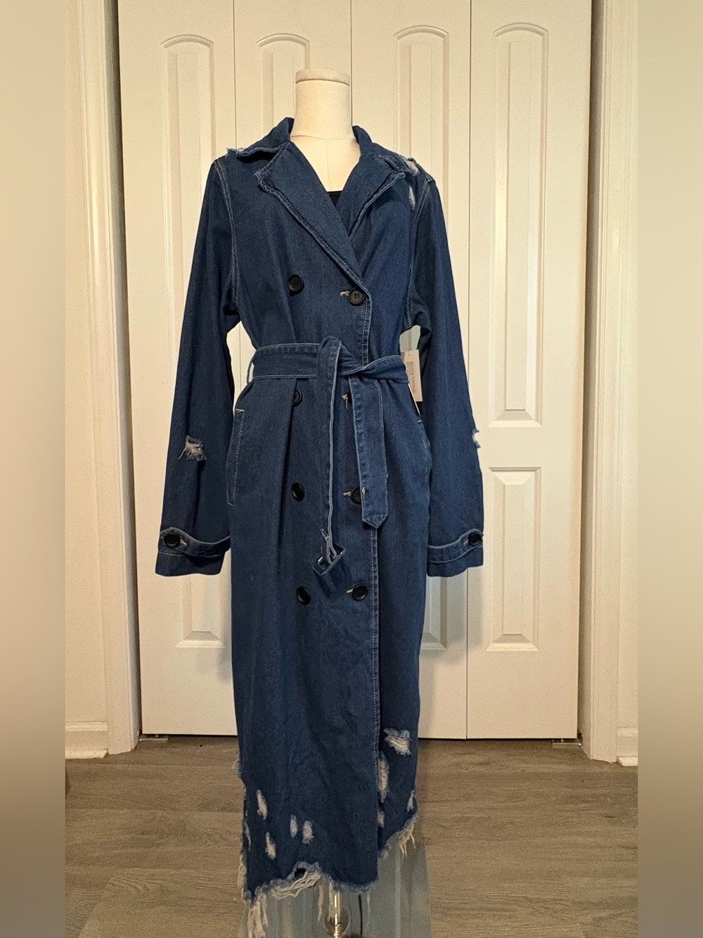 AMERICAN BAZI, Deconstructed Denim Trench Coat
